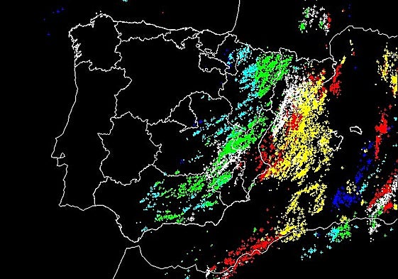 Mapa de rayos producidos en la última tormenta.