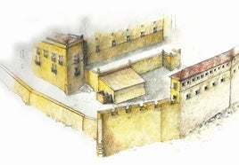 Quarter de les Gitanes. Castell de Dénia. Restitución: Miquel Ortolà Guinnot. Museu Arqueològic de la Ciutat de Dénia.