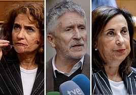 La vicepresidenta del Gobierno, María Jesús Montero, y los ministros del Interior, Fernando Grande-Marlaska, y de Defensa, Margarita Robles.