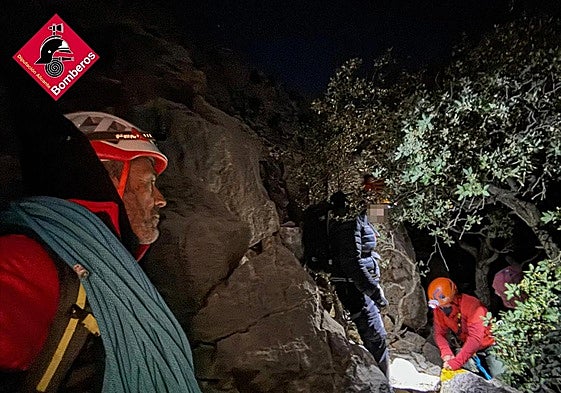 Los bomberos, durante las maniobras de rescate.