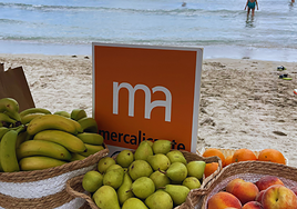 Fruta y verdura donada por Mercalicante en un evento.