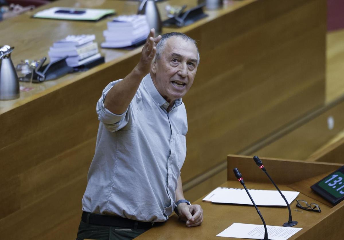 Compromís spokesperson, Joan Baldoví, at the Les Corts podium.
