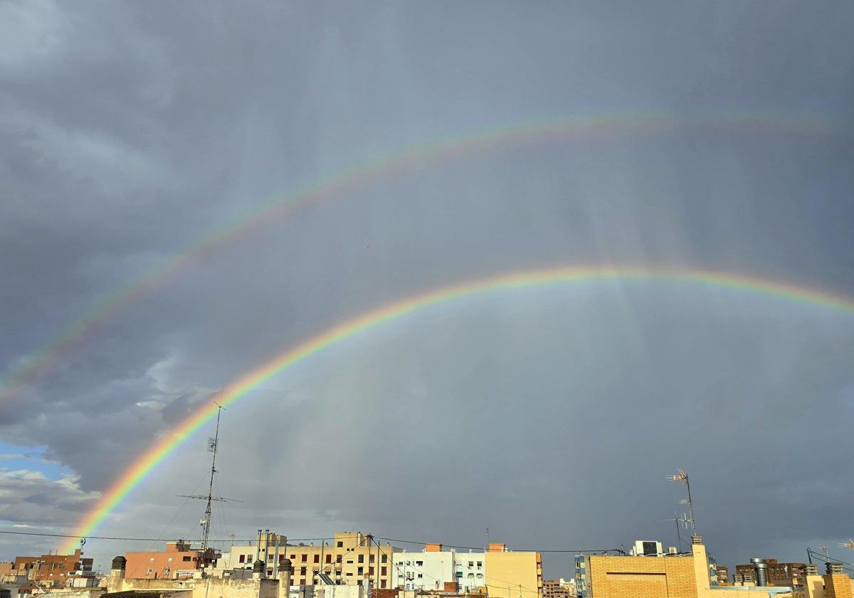 A Double Rainbow Shines Over Alicante After an Afternoon of Showers