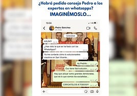 Conversación ficticia recreada por el PP de San Vicente para mofarse del PSOE por los escándalos de los mensajes de Pedro Sánchez.