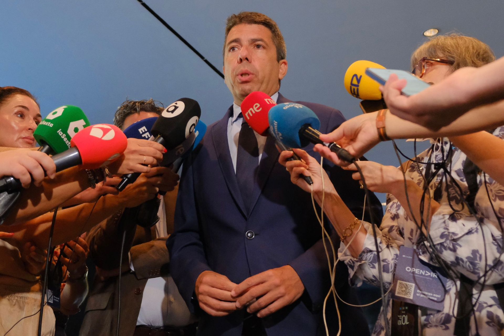 Mazón during statements to the media at Opendir.