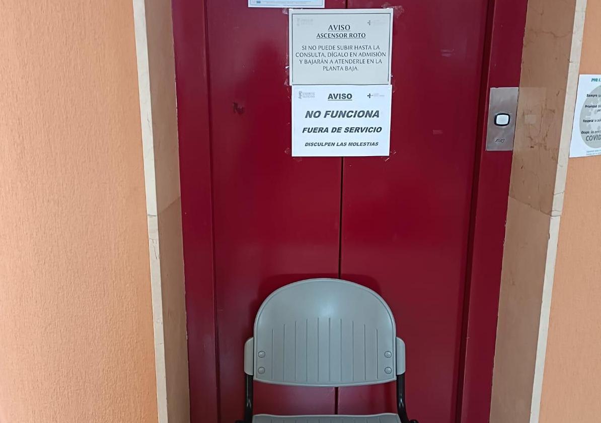 Broken elevator at the health centre.