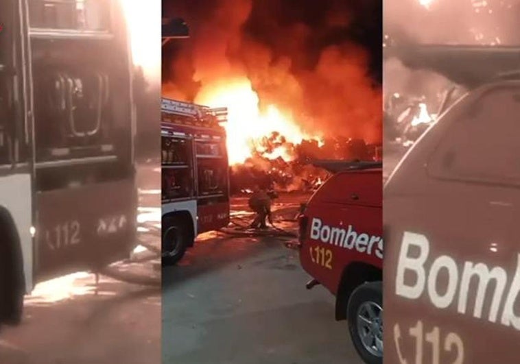 Actuación de los bomberos en un desguace.