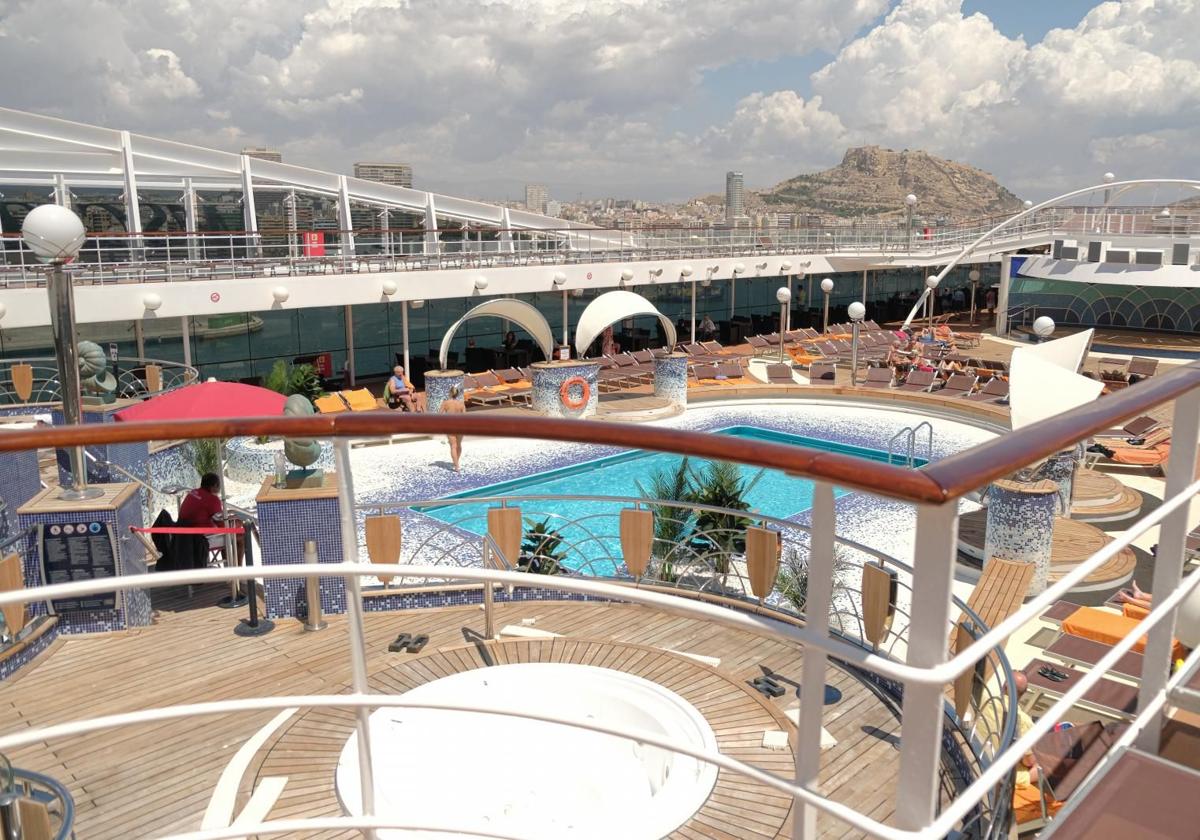 Cruise ship docked at Alicante port.