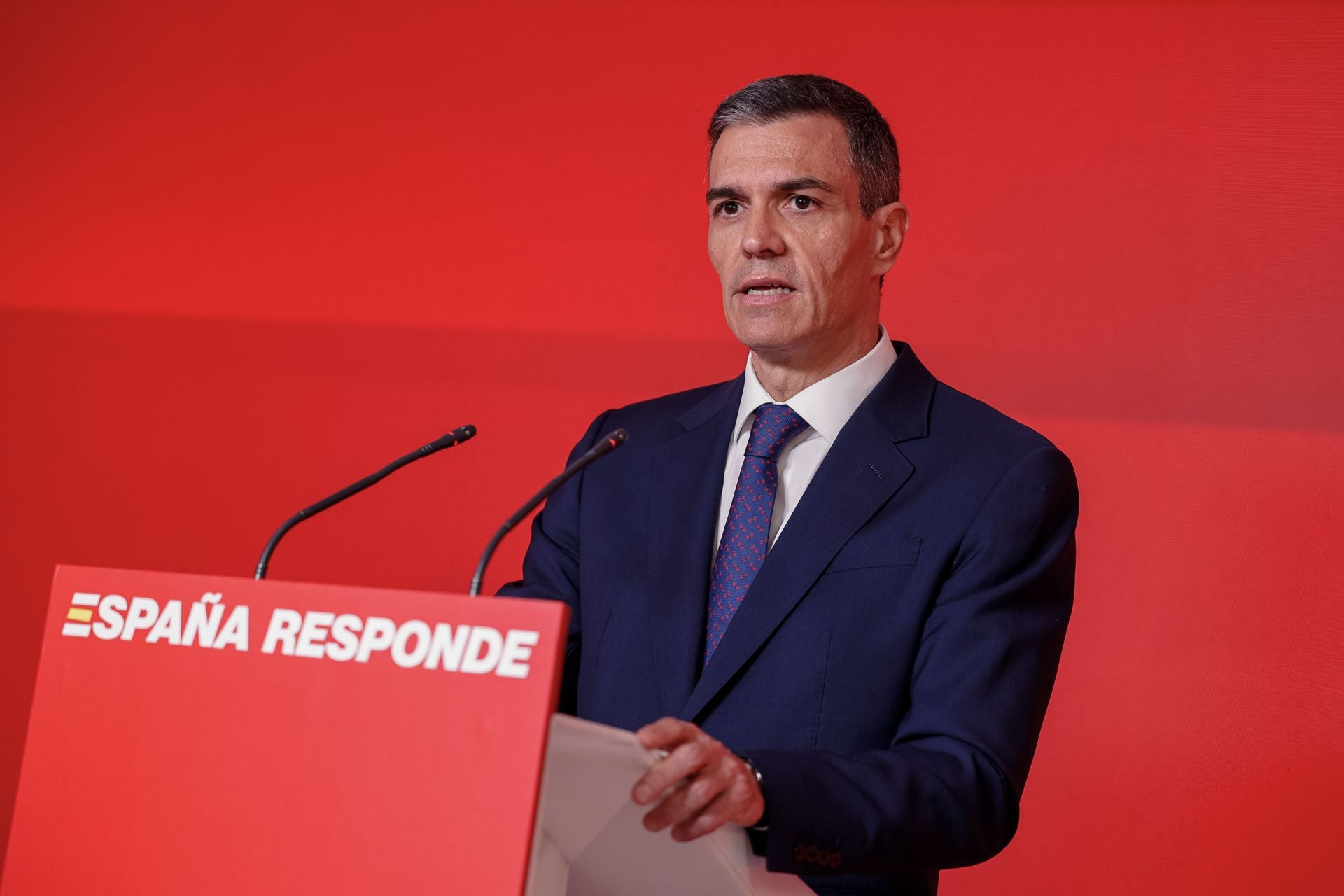 El presidente Pedro Sánchez en su comparecencia de este jueves.