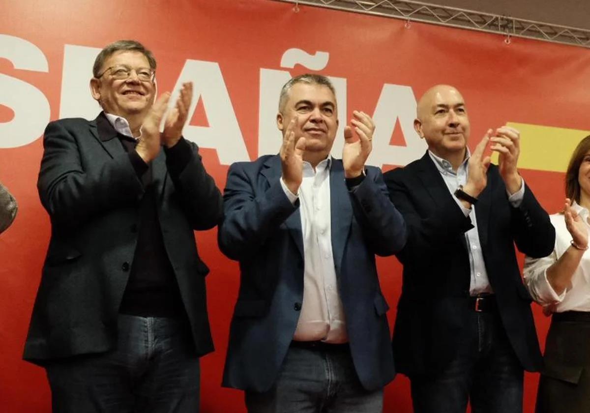 Ximo Puig, Santos Cerdán y Alejandro Soler en acto del PSOE.