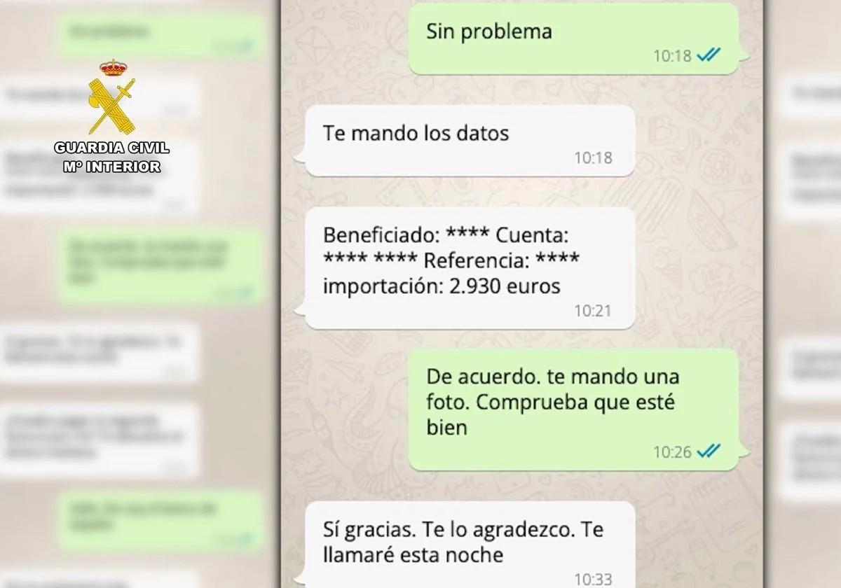 Capturas de los mensajes de whatsapp de una de las redes dedicadas a la estafa del amor desarticuladas en España en 2025.