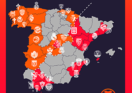 Mapa de la Primera RFEF 2025/2026.