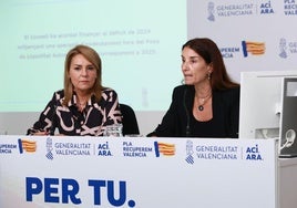 La vicepresidenta del Consell, Susana Camarero, con la consellera de Hacienda, Ruth Merino.