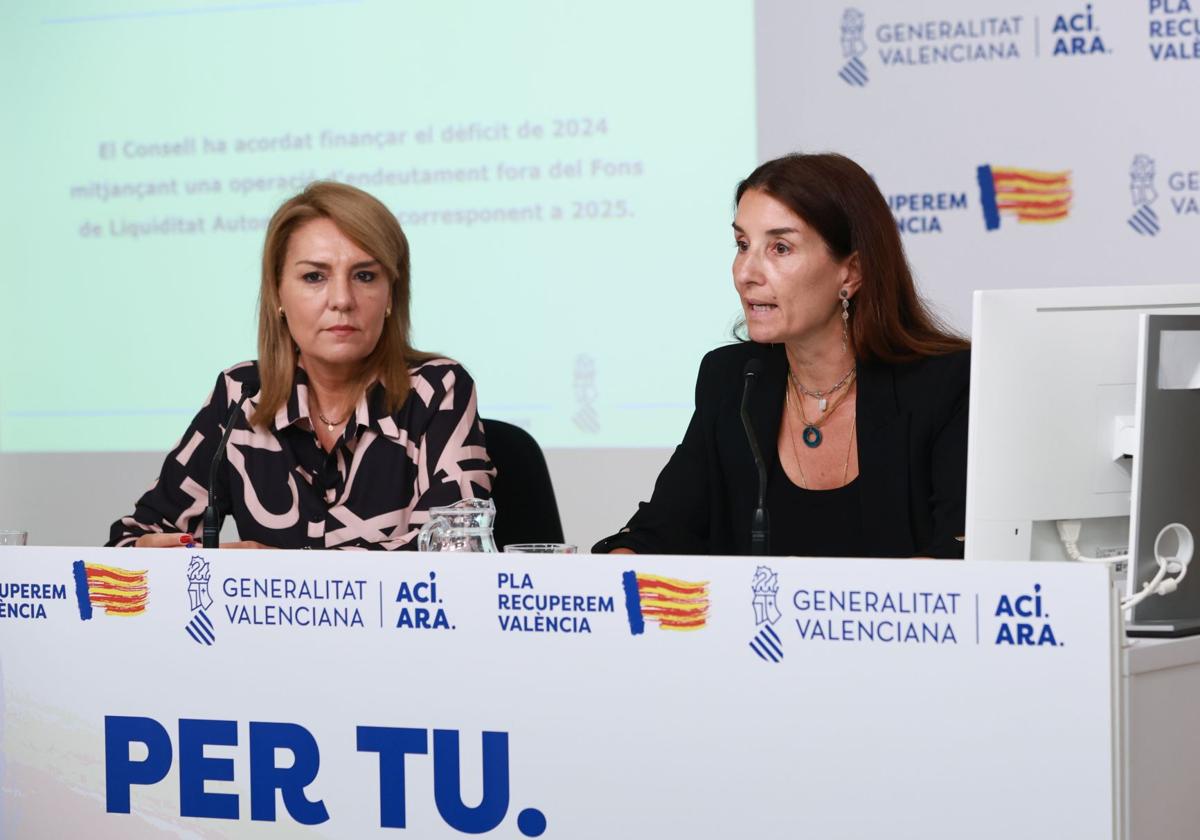 La vicepresidenta del Consell, Susana Camarero, con la consellera de Hacienda, Ruth Merino.