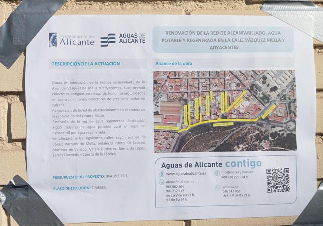 Uno de los carteles que anuncian las obras en Vázquez de Mella.