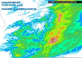 Precipitación prevista para la madrugada del viernes.