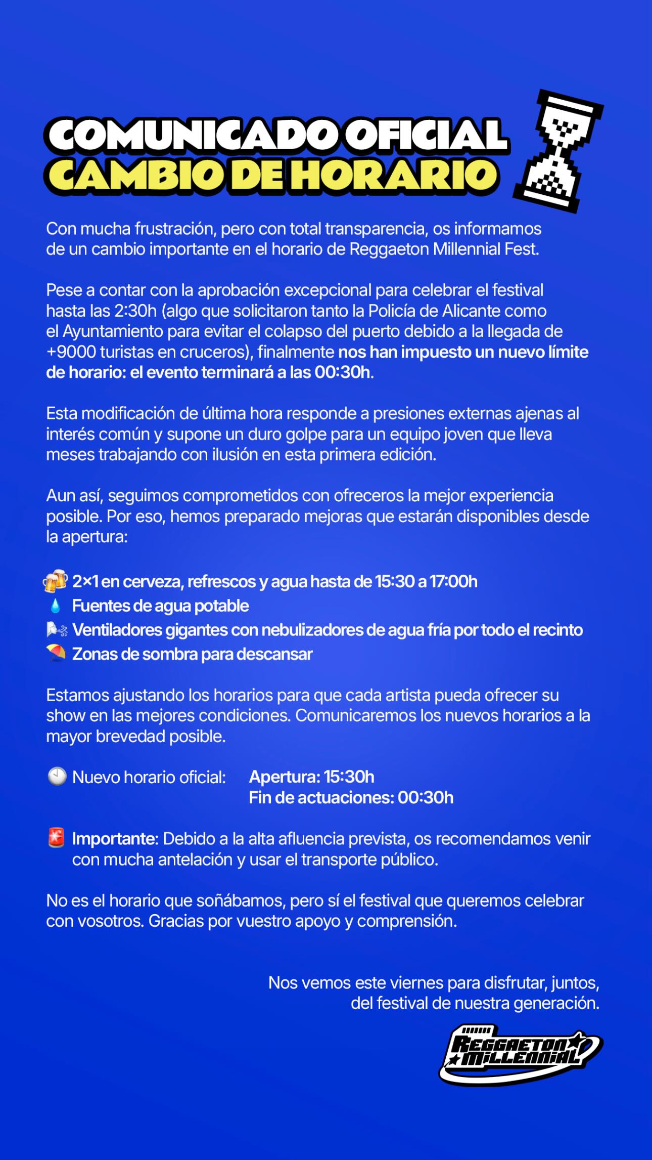 Comunicado del cambio de horario.