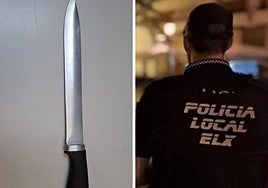 El cuchillo utilizado por el ladrón, intervenido por la Policía Local.