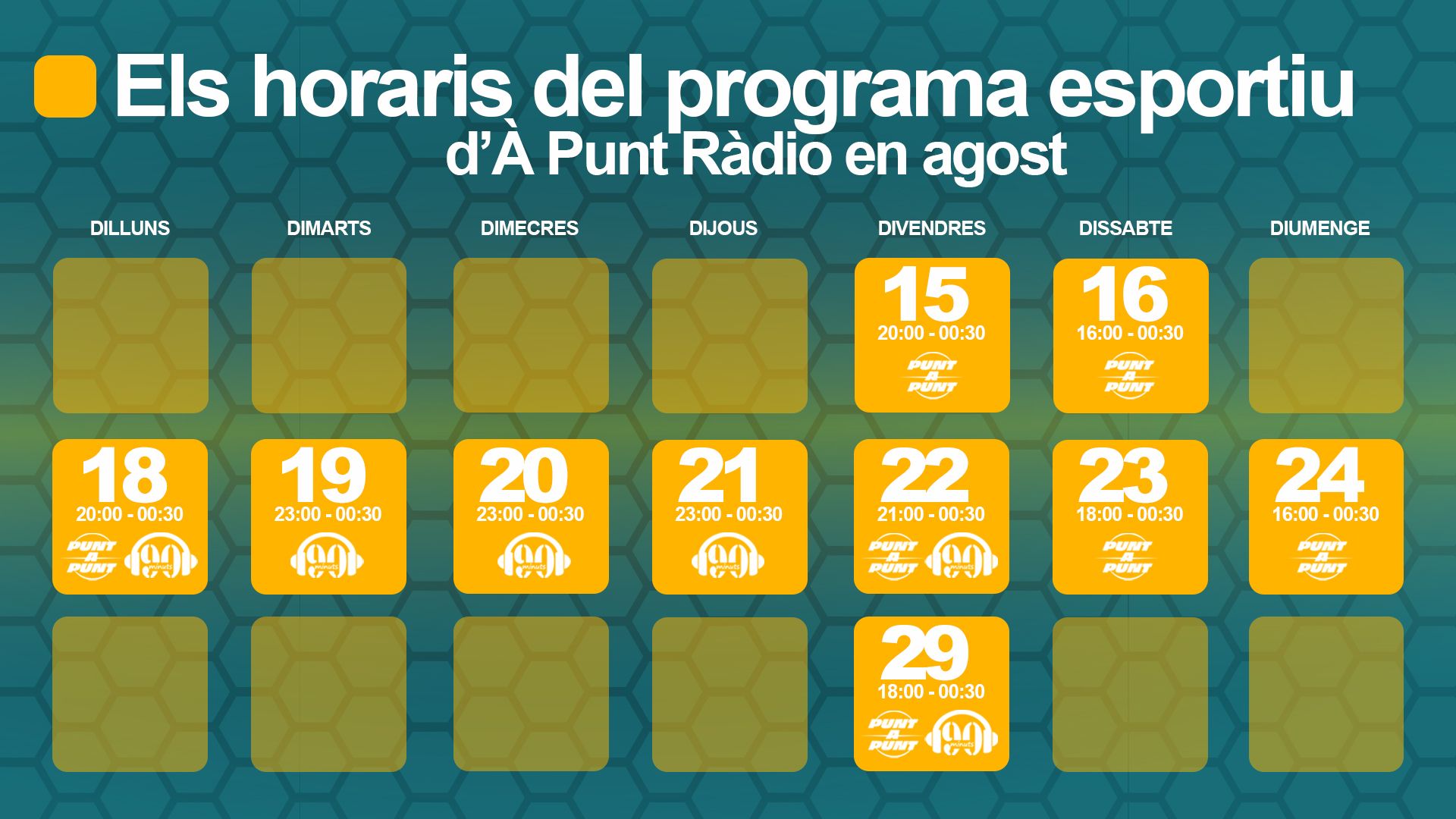 Horarios del programa durante el mes de agosto.