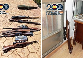 Armas de fuego intervenidas por la Policía Nacional.