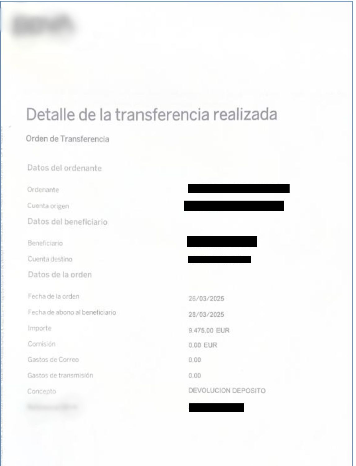 Detalle de la supuesta transferencia fraudulenta que nunca llegó a sus destinatarios.
