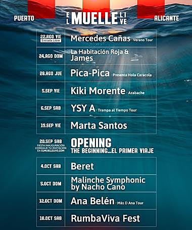Cartel de conciertos de 'El Muelle Live'.