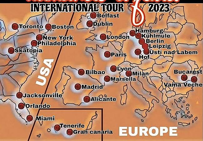 Mapa del tour 2023 de la banda.