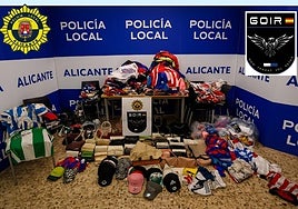 Productos falsificados intervenidos por la Policía Local de Alicante.