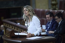 Yolanda Díaz durante la sesión del Congreso en la que se votaba el proyecto de la reducción de jornada.
