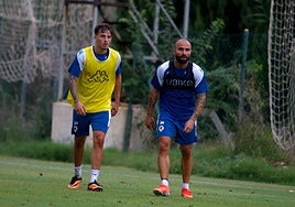 Javi Jiménez y De Palmas, durante un entrenamiento en Fontcalent.