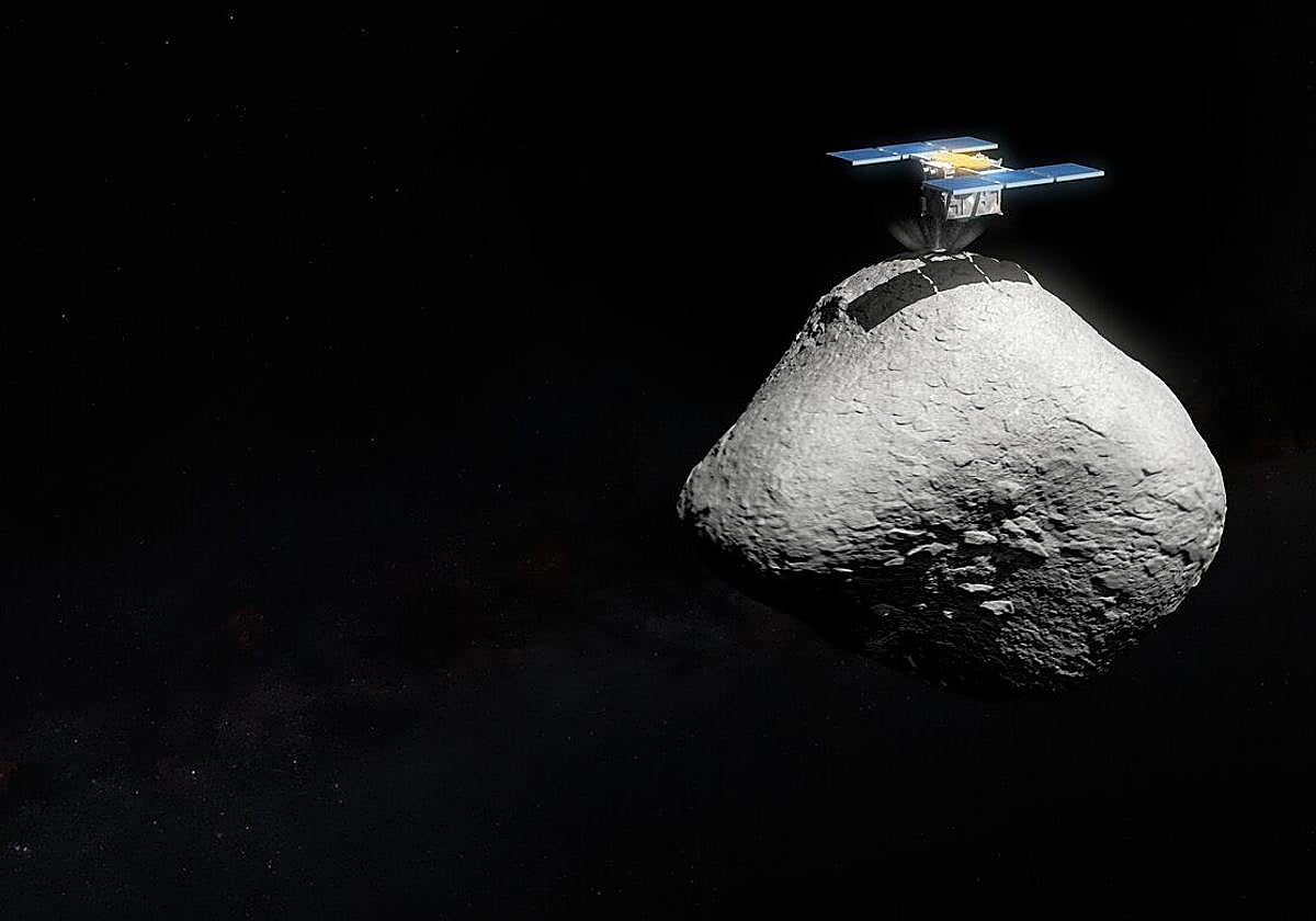 Reproducción artística de Hayabusa2 aterrizando en el asteroide 1998 KY26.