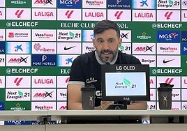 Eder Sarabia, en la sala de prensa del Martínez Valero, durante la previa del partido frente al Real Oviedo.