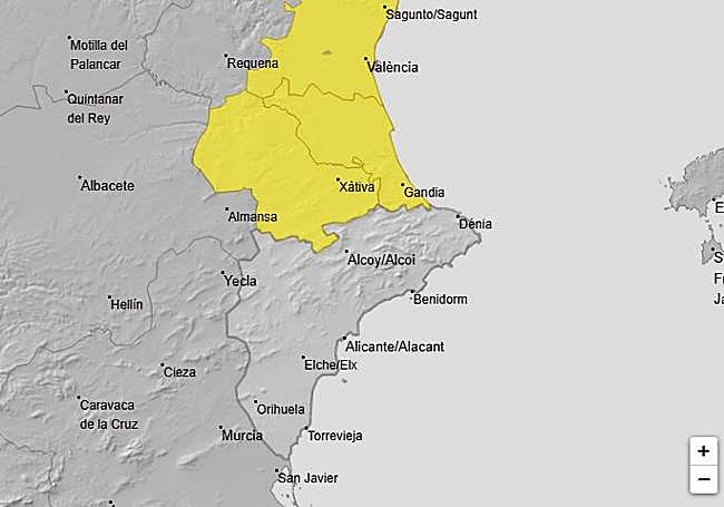 Mapa de avisos de la Aemet este domingo.