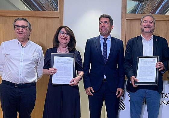 Rovira y Mazón con la rectora de la UA y el rector de la UMH.