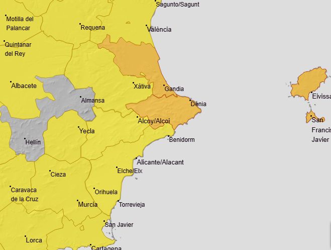 La Aemet confirma la llegada de la dana 'Alice' y prevé acumulados de más de 100 litros en el norte de Alicante