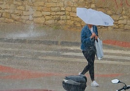 Una mujer se protege con un paraguas en pleno aguacero.