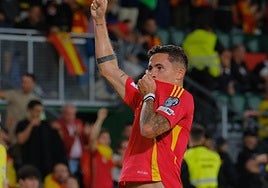 Yeremy Pino celebrando el primer tanto del encuentro.