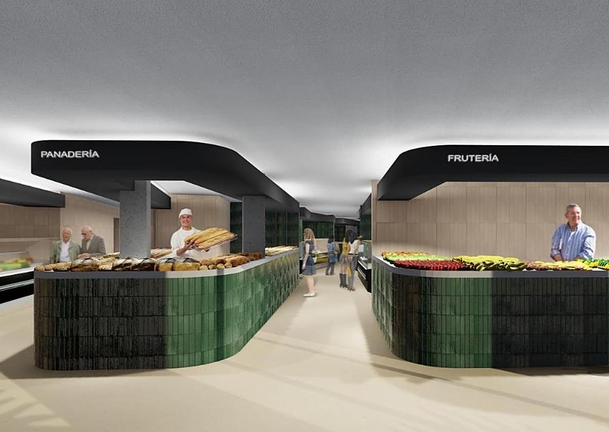 Imagen secundaria 1 - Montaje con las imágenes del futuro Mercado de Plaza Madrid, los planos del proyecto y una vista del entorno urbano donde se integrará el nuevo edificio.