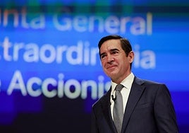 El presidente de BBVA Carlos Torres en la celebración de una junta de accionistas de la entidad.