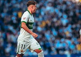 Germán Valera, durante el partido del Elche CF en el RCDE Stadium.