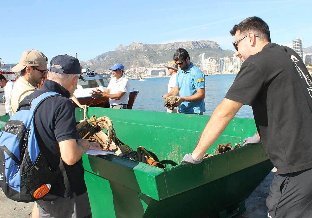 Voluntarios del movimiento SAVE durante la jornada de limpieza en Calp.