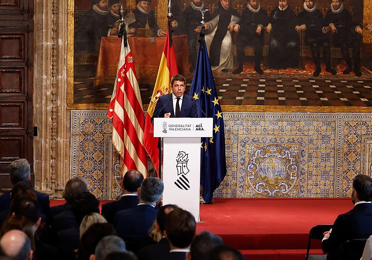 Carlos Mazón during the institutional declaration this Wednesday.