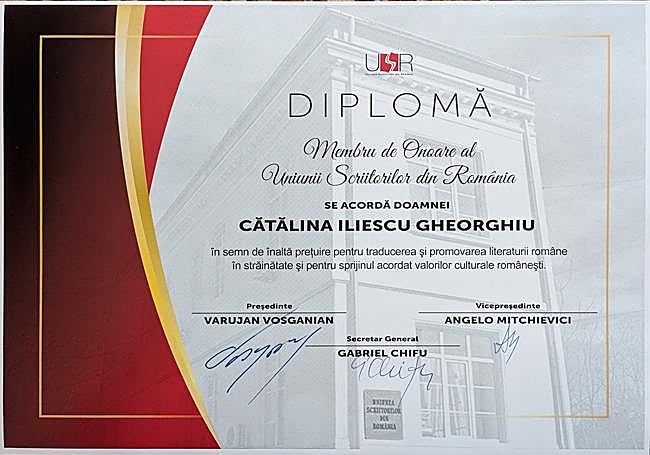 Diploma awarded to Catalina Iliescu.