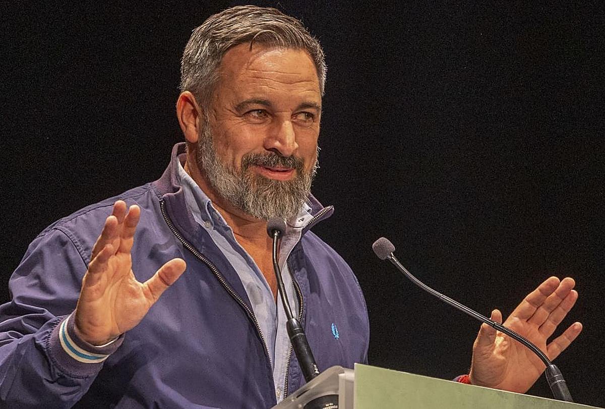 Santiago Abascal, durante un acto de la precampaña para las elecciones extremeñas.
