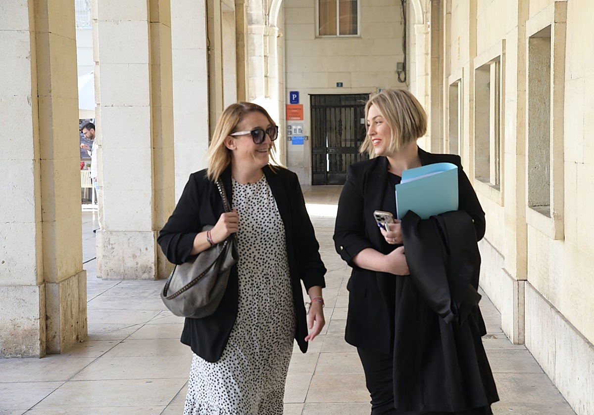 La exconcejala socialista Natalia Guijarro, a la izquierda, a su llegada a la Audiencia.