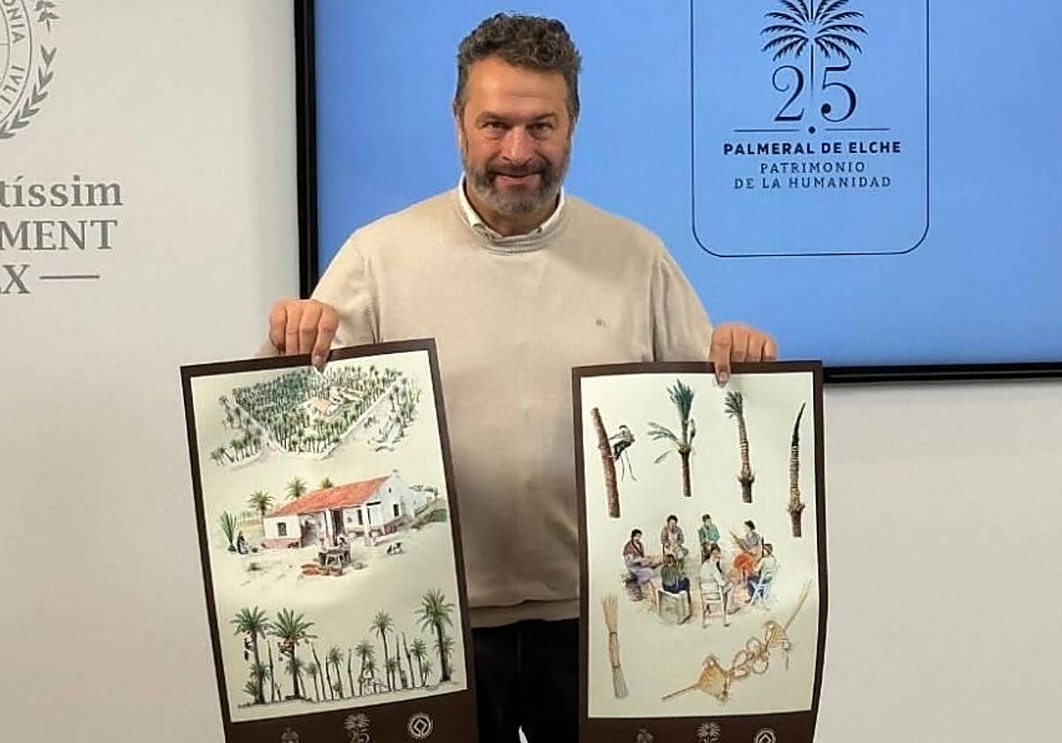 José Antonio Román presenta el vídeo y los carteles del XXV aniversario del Palmeral de Elche.
