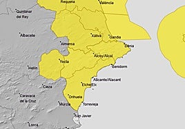 Aviso amarillo de la Aemet en Alicante.
