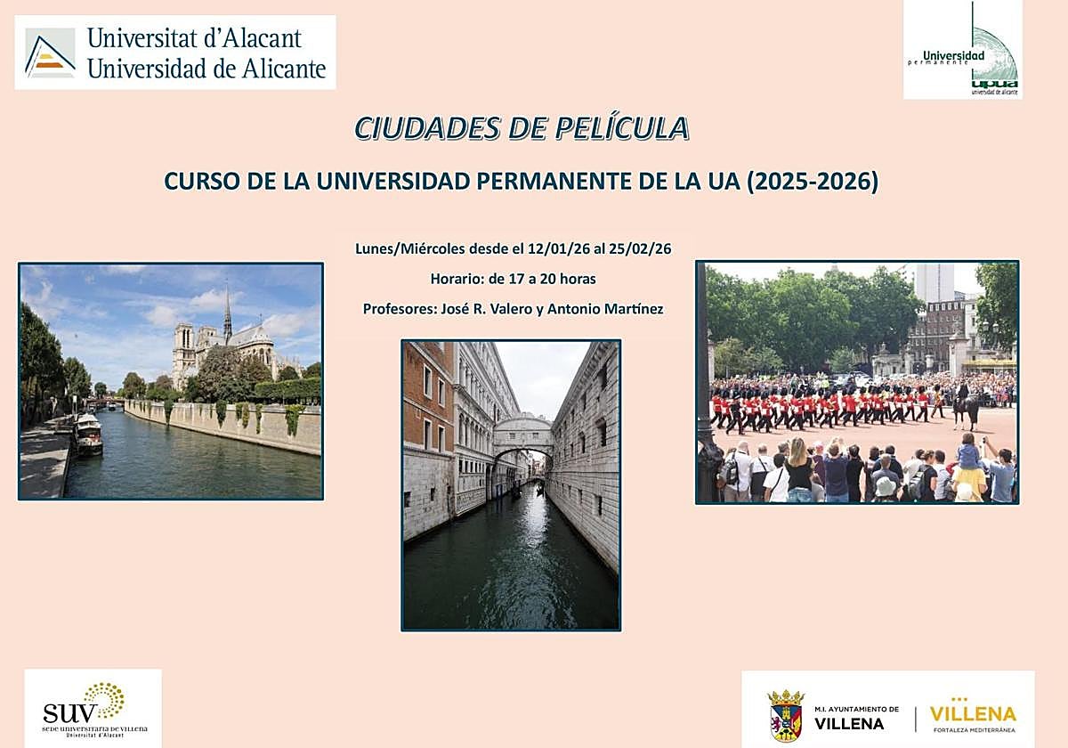 The University of Alicante's Permanent University in Villena opens enrollment for the 'Cities of Film' course, starting on January 12th.