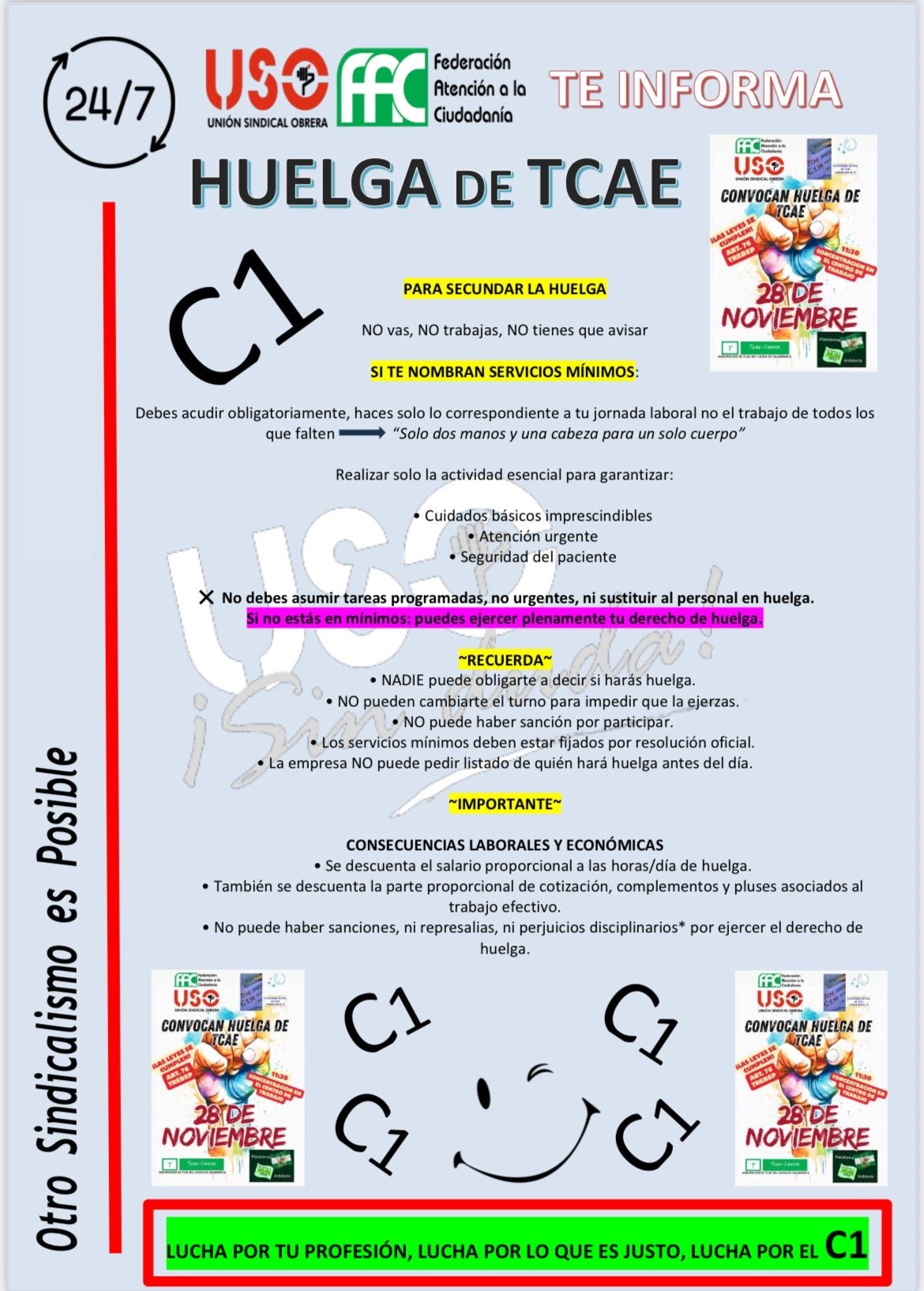 Octavilla que sintetiza los detalles de la huelga.