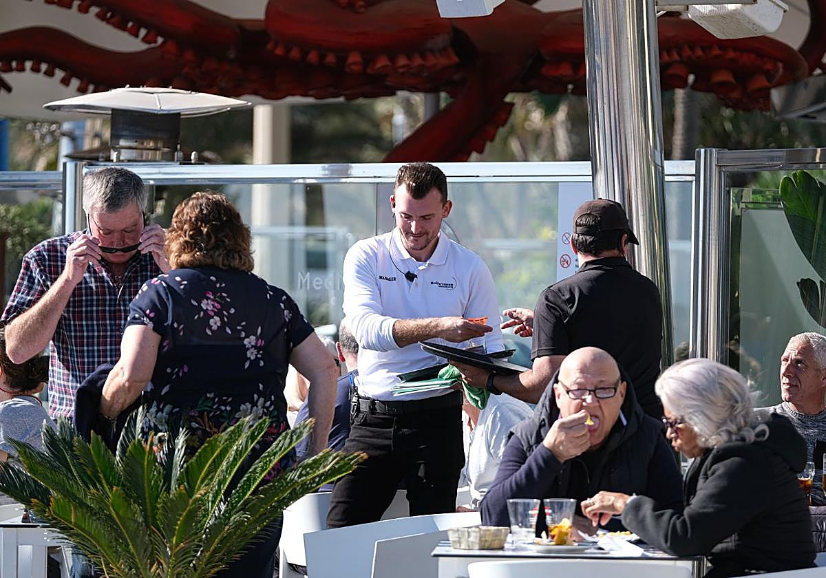 Un camarero en un local del centro de Alicante.